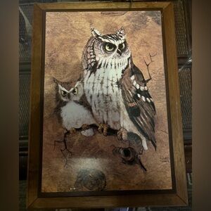 Home Interiors Richard Hinger Screech Owl Wood Picture Print Wall Art Vintage